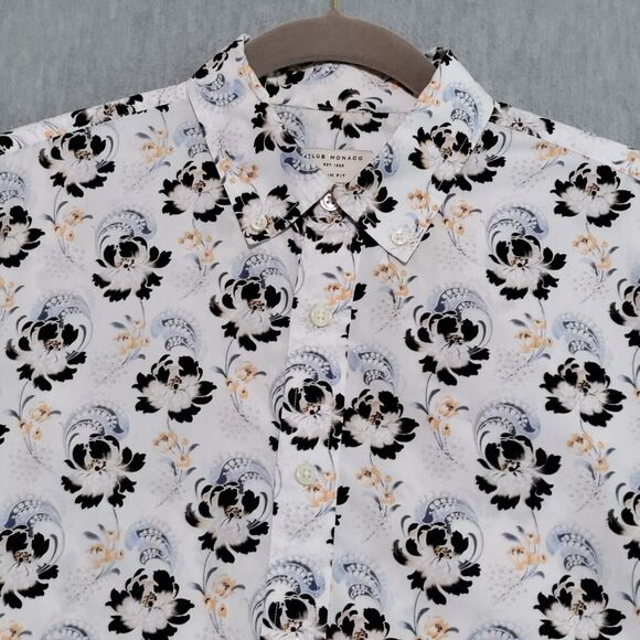 Club Monaco Mens Small Slim Fit 100% Cotton Short Sleeve Button Down Floral‎ - Picture 5 of 12